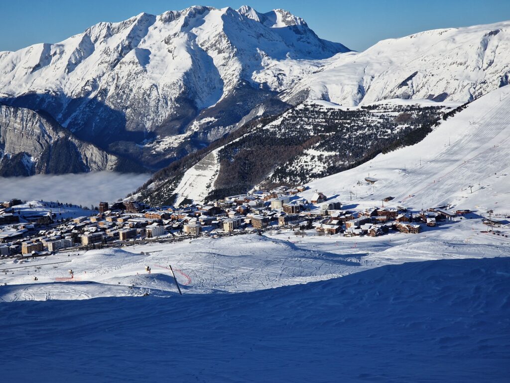 Snowy village of Alpe d'Huez. 
Enjoy the journey when stepping out of comfort zone